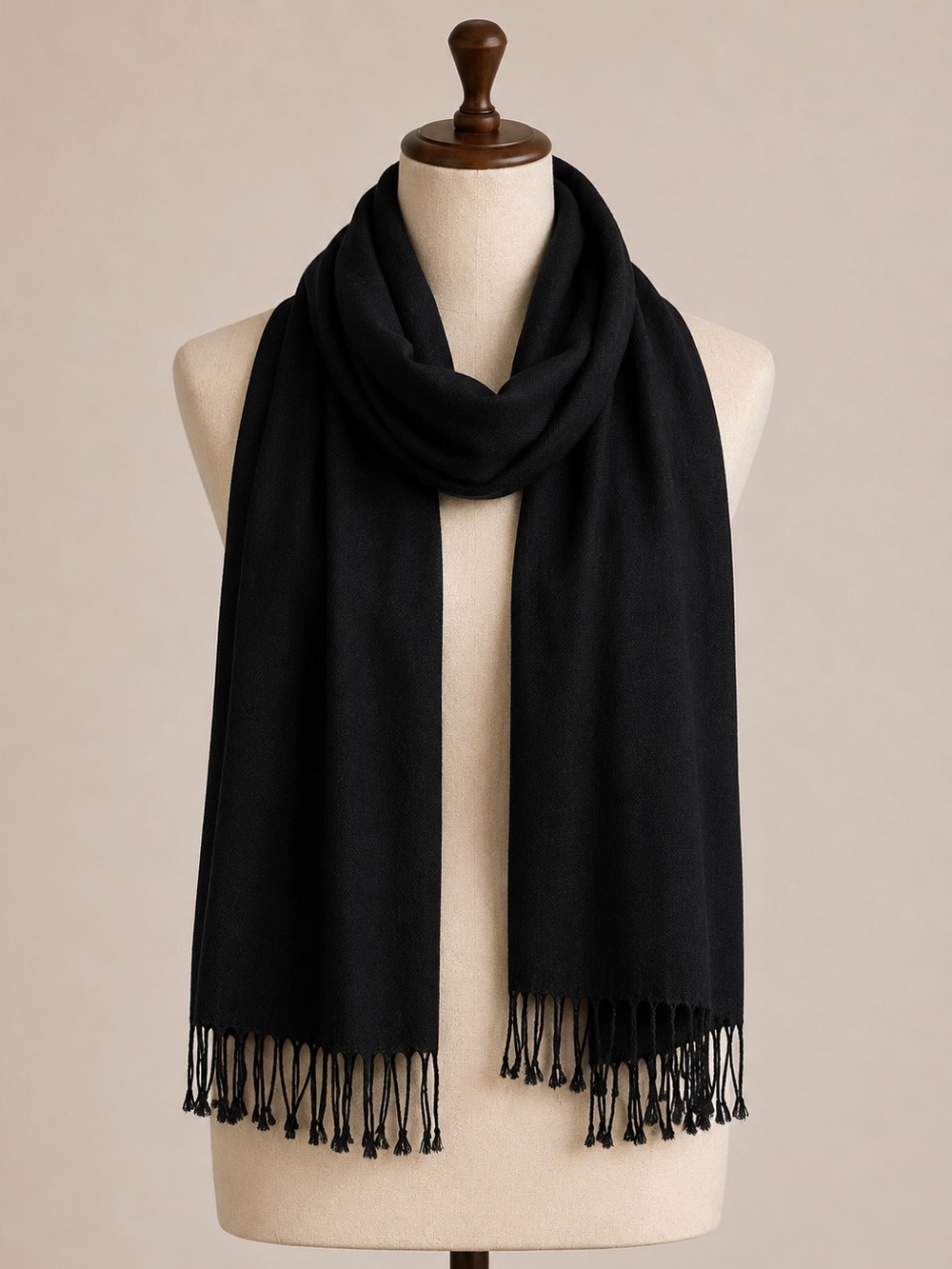 Black Pashmina Viscose Wrap Scarf Tassel Fringe Evening Shawl